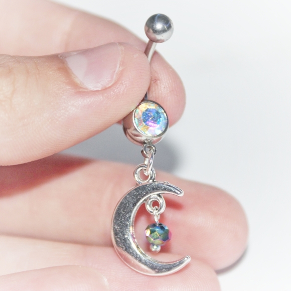 Iridescent rainbow astrology moon belly ring - Picture 2 of 9